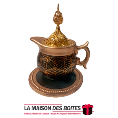 La Maison des Boîtes - Encensoir à Charbon Sous Forme Bouilloire -  Noir & Doré - Tunisie Meilleur Prix (Idée Cadeau, Gift Box, 
