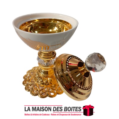 La Maison des Boîtes - Encensoir à Charbon  Céramique & Métal avec Couvercle - Blanc & Doré - Tunisie Meilleur Prix (Idée Cadeau
