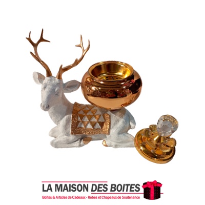 La Maison des Boîtes - Encensoir à Charbon en Forme de Cerf - Blanc & Doré - Tunisie Meilleur Prix (Idée Cadeau, Gift Box, Décor