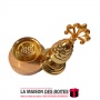 La Maison des Boîtes - Encensoir à Charbon Métallique Doré sur Socle en Bois - Tunisie Meilleur Prix (Idée Cadeau, Gift Box, Déc