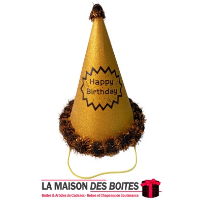 La Maison des Boîtes - Chapeau Carton Cône Métallisé pour Fête d’Anniversaire - Doré - Tunisie Meilleur Prix (Idée Cadeau, Gift 