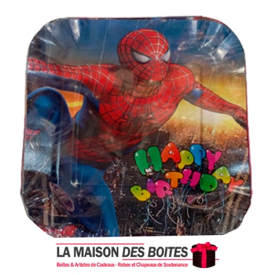 La Maison des Boîtes - Lot de 20 Assiettes Jetables Carré en Carton d'Anniversaire - Thème Spider Man - Tunisie Meilleur Prix (I