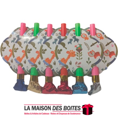 La Maison des Boîtes - 6 Sifflets pour Anniversaire - Thème Multicolore de Zoo - Tunisie Meilleur Prix (Idée Cadeau, Gift Box, D