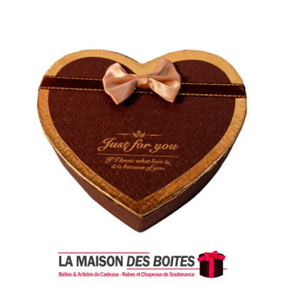 La Maison des Boîtes - Coffret Chocolat sous Forme Cœur "Just For You" avec Couvercle - 4 pièces - Marron & Doré - Tunisie Meill