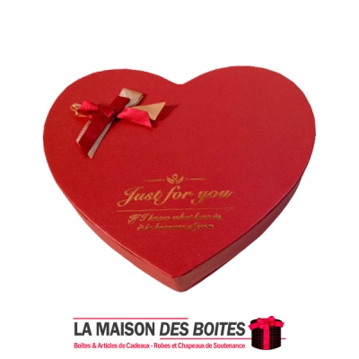 La Maison des Boîtes - Coffret Chocolat sous Forme Cœur "Just For You" avec Couvercle - 10 pièces - Rouge - Tunisie Meilleur Pri