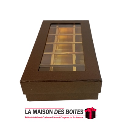La Maison des Boîtes - Coffret Chocolat Rectangulaire avec Couvercle Transparent  - 18 pièces - Marron - Tunisie Meilleur Prix (