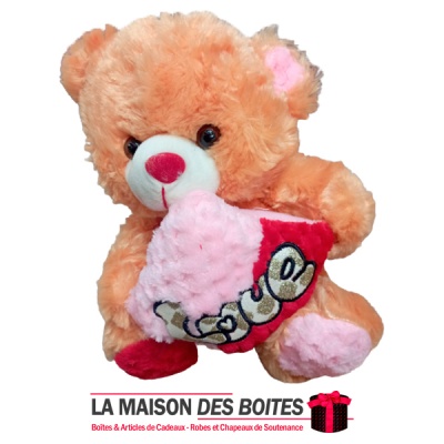 La Maison des Boîtes - Ours en Peluche avec Un cœur Mentionné Love - Marron & Rose - Tunisie Meilleur Prix (Idée Cadeau, Gift Bo