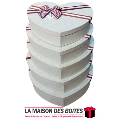 La Maison des Boîtes - Lot de 5 Boîtes Cadeaux Sous Forme de Cœur avec Couvercle - Écru - Tunisie Meilleur Prix (Idée Cadeau, Gi