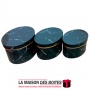 La Maison des Boîtes - Lot de 3 Boîtes Cadeaux Ovale, Rigides, Motif de Marbre Noir et Couvercle à Bordure Dorée - Tunisie Meill