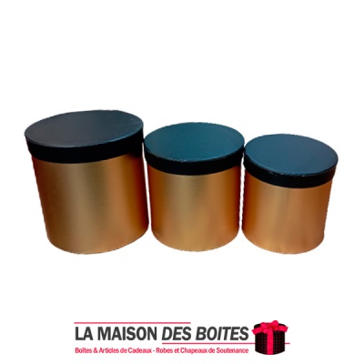 La Maison des Boîtes - Lot de 3 Boîtes Cadeaux de forme Cylindrique pour Fleur avec Couvercle - Doré & Noir - Tunisie Meilleur P