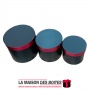 La Maison des Boîtes - Lot de 3 Boîtes Cadeaux de forme Cylindrique pour Fleur avec Couvercle - Noir & Bande Rouge - Tunisie Mei