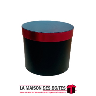 La Maison des Boîtes - Boîte Cadeaux de forme Cylindrique pour Fleur - Noir & Bande Rouge - (L:22x19cm) - Tunisie Meilleur Prix 