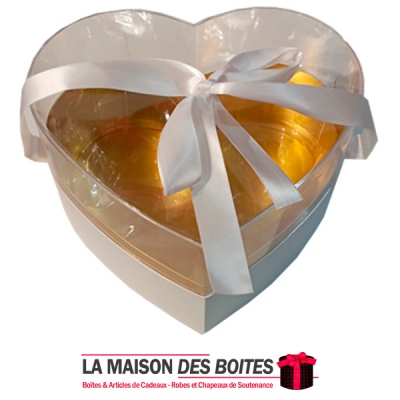 La Maison des Boîtes - Boîte Cadeaux Forme Cœur Couvercle Transparent  - Blanc & Doré - Tunisie Meilleur Prix (Idée Cadeau, Gift
