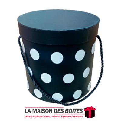 La Maison des Boîtes - Boîte Cadeaux forme Cylindrique pour Fleur  - Noir Pointé en Blanc - (L:17x17cm) - Tunisie Meilleur Prix 