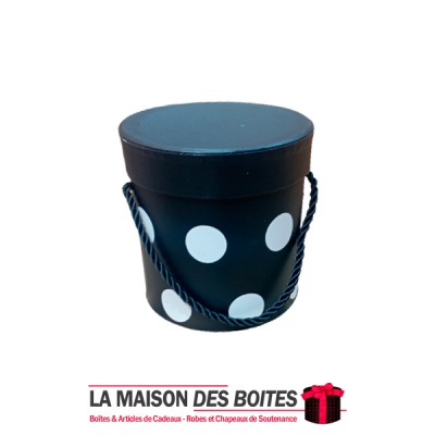 La Maison des Boîtes - Boîte Cadeaux forme Cylindrique pour Fleur  - Noir Pointé en Blanc - (S:11.5x12cm) - Tunisie Meilleur Pri
