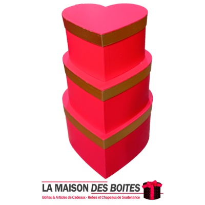La Maison des Boîtes - Lot de 3 Boîtes Cadeaux  Forme de Cœur Pour Sain-valentin- Rouge avec Bonde Doré - Tunisie Meilleur Prix 
