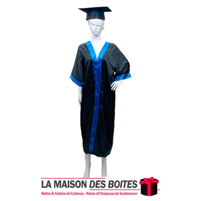 La Maison des Boîtes - Tenue & Chapeau Pour Soutenance - Noir avec Ruban Satiné Bleu - Tunisie Meilleur Prix (Idée Cadeau, Gift 