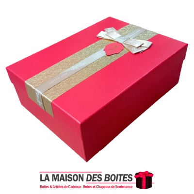 La Maison des Boîtes - Boite Cadeau Rectangulaire  - Rouge & Doré  - (33x24.5x11 cm) - Tunisie Meilleur Prix (Idée Cadeau, Gift 