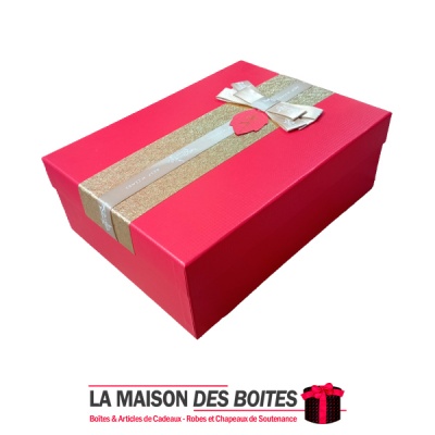 La Maison des Boîtes - Boite Cadeau Rectangulaire  - Rouge & Doré  - (28.4 x20.3x8.5cm) - Tunisie Meilleur Prix (Idée Cadeau, Gi