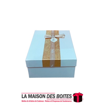 La Maison des Boîtes - Boite Cadeau Rectangulaire  - Blanc & Doré  -(23.5x16x6.2cm) - Tunisie Meilleur Prix (Idée Cadeau, Gift B