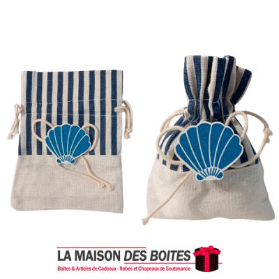 La Maison des Boîtes - 10 Sachets à Dragées en Tissu Marin avec Motif - Tunisie Meilleur Prix (Idée Cadeau, Gift Box, Décoration