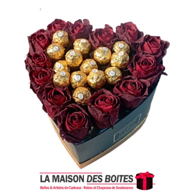 La Maison des Boîtes - Boite Cadeau Forme Cœur pour Offrir de Fleur - Noir avec Couvercle Doré - Tunisie Meilleur Prix (Idée Cad