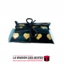 La Maison des Boîtes - Boîte Cadeaux Forme d'Oreiller pour Bonbonnière, Bijoux, Cadeaux de mariage - Noir avec Cœur Doré - Tunis