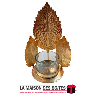 La Maison des Boîtes - Bougeoir  de 3 Feuilles de Palmier en Métal Doré - Tunisie Meilleur Prix (Idée Cadeau, Gift Box, Décorati