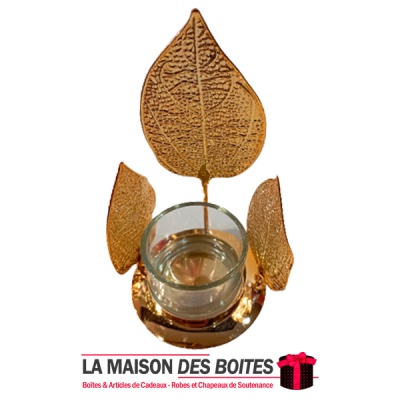 La Maison des Boîtes - Bougeoir  de 3 Feuilles  en Métal Doré - Tunisie Meilleur Prix (Idée Cadeau, Gift Box, Décoration, Souten