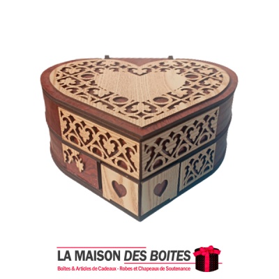 La Maison des Boîtes - Coffret Pâtissière en Bois Forme Couleur avec Couvercle Double Tiroir (23.5x22x9.6cm) - Tunisie Meilleur 