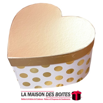 La Maison des Boîtes - Boite Cadeaux Forme Cœur Blanc Pointé en Doré - (L:26.5x21x15cm) - Tunisie Meilleur Prix (Idée Cadeau, Gi