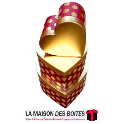 La Maison des Boîtes - Lot de 3 Boites Cadeaux Forme Cœur Rouge Pointé en Doré avec Couvercle Doré - Tunisie Meilleur Prix (Idée