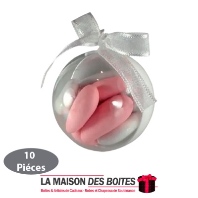 La Maison des Boîtes - Lot de 10 Boules Plexi Transparent pour Dragées avec Ruban - Tunisie Meilleur Prix (Idée Cadeau, Gift Box