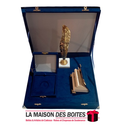 La Maison des Boîtes - Coffret Contrat de Mariage Royal couvert en Velours Bleu - Tunisie Meilleur Prix (Idée Cadeau, Gift Box, 