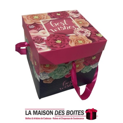La Maison des Boîtes - Boîte Cadeau avec Ruban satiné Rose (11x11x11cm) - Tunisie Meilleur Prix (Idée Cadeau, Gift Box, Décorati