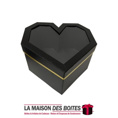 La Maison des Boîtes - Boîte Cadeau Sous Forme de Cœur avec Couvercle Transparent - Noir -  -(L:25.4x24.4x12.8cm) - Tunisie Meil