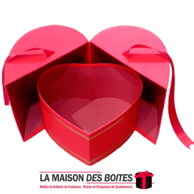 La Maison des Boîtes - Boîte Cadeau Demi-ouverture en Forme Cœur, Avec Tiroir Intérieur Forme Coeur - Rouge - Tunisie Meilleur P