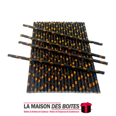 La Maison des Boîtes - 25 Pailles en Carton Biodégradables - Noir & Doré - Tunisie Meilleur Prix (Idée Cadeau, Gift Box, Décorat