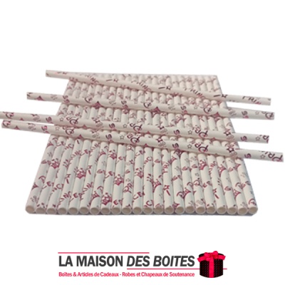 La Maison des Boîtes - 25 Pailles en Carton Biodégradables - Rose & Blanc - Tunisie Meilleur Prix (Idée Cadeau, Gift Box, Décora