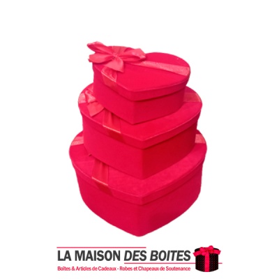 La Maison des Boîtes - Lot de 3 Boîtes Cadeaux Sous Forme de Cœur Pour Sain-valentin-  VeloursRouge - Tunisie Meilleur Prix (Idé