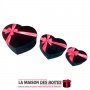 La Maison des Boîtes - Lot de 3 Boîtes Cadeaux Sous Forme de Cœur Pour Sain-valentin-  Velours Noir &  Ruban Satiné Rouge - Tuni