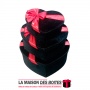 La Maison des Boîtes - Lot de 3 Boîtes Cadeaux Sous Forme de Cœur Pour Sain-valentin-  Velours Noir &  Ruban Satiné Rouge - Tuni