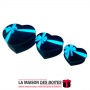 La Maison des Boîtes - Lot de 3 Boîtes Cadeaux Sous Forme de Cœur Pour Sain-valentin-  Velours Noir &  Ruban Satiné Bleu - Tunis