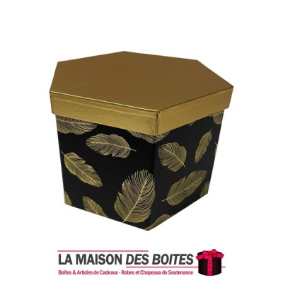 La Maison des Boîtes - Boîte Cadeau sous forme hexagonale - Noir & Doré - (19x11.5x14.5cm) - Tunisie Meilleur Prix (Idée Cadeau,