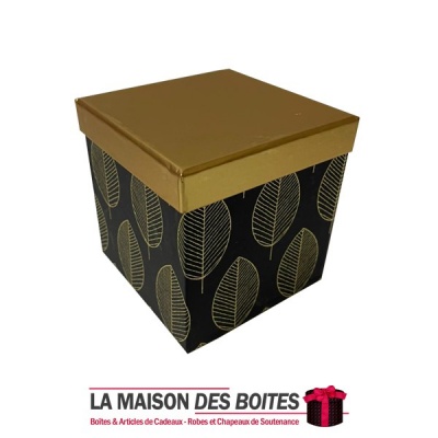 La Maison des Boîtes - Boîte Cadeau sous forme Carré - Noir & Doré - (13x13x12.8 cm) - Tunisie Meilleur Prix (Idée Cadeau, Gift 