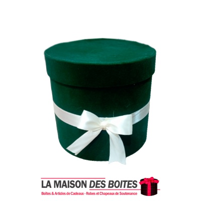 La Maison des Boîtes - Boîte Cadeau  sous Forme Ronde en Velours - Vert & Ruban Ecru - (16.5x15cm) - Tunisie Meilleur Prix (Idée