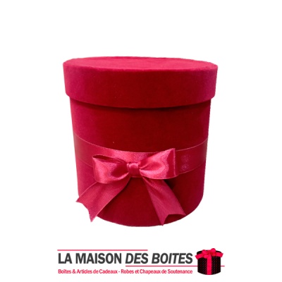 La Maison des Boîtes - Boîte Cadeau  sous Forme Ronde en Velours & Ruban - Rouge Bordeau  - (16.5x15cm) - Tunisie Meilleur Prix 
