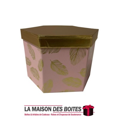 La Maison des Boîtes - Boîte Cadeau sous forme hexagonale - Rose & Doré - (19x11.5x14.5cm) - Tunisie Meilleur Prix (Idée Cadeau,