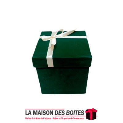 La Maison des Boîtes - Boîte Cadeaux Carré avec Couvercle en Velours  -Vert - (12.5x12.5x12.2cm) - Tunisie Meilleur Prix (Idée C