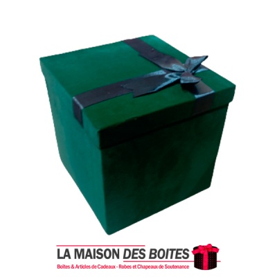 La Maison des Boîtes - Boîte Cadeaux Carré avec Couvercle en Velours  - Vert - (20x20x20.3cm) - Tunisie Meilleur Prix (Idée Cade
